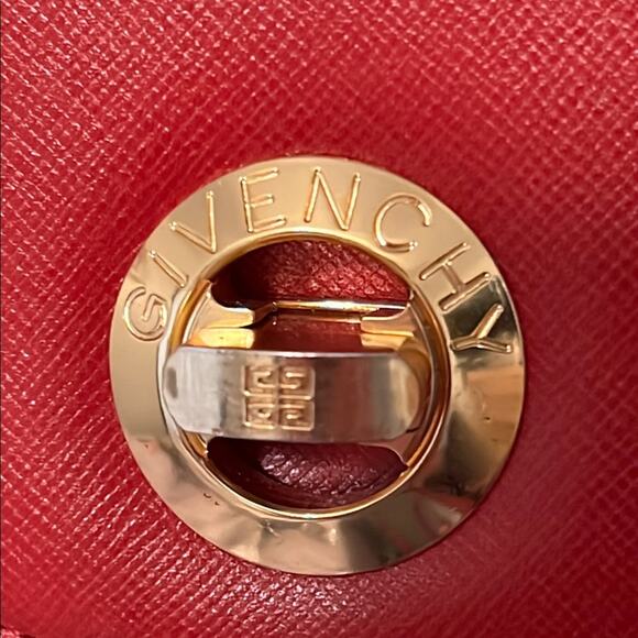 Authentic Givenchy Red Leather Crossbody Bag Twist Lock Gold Tone Hardware - Picture 3 of 14